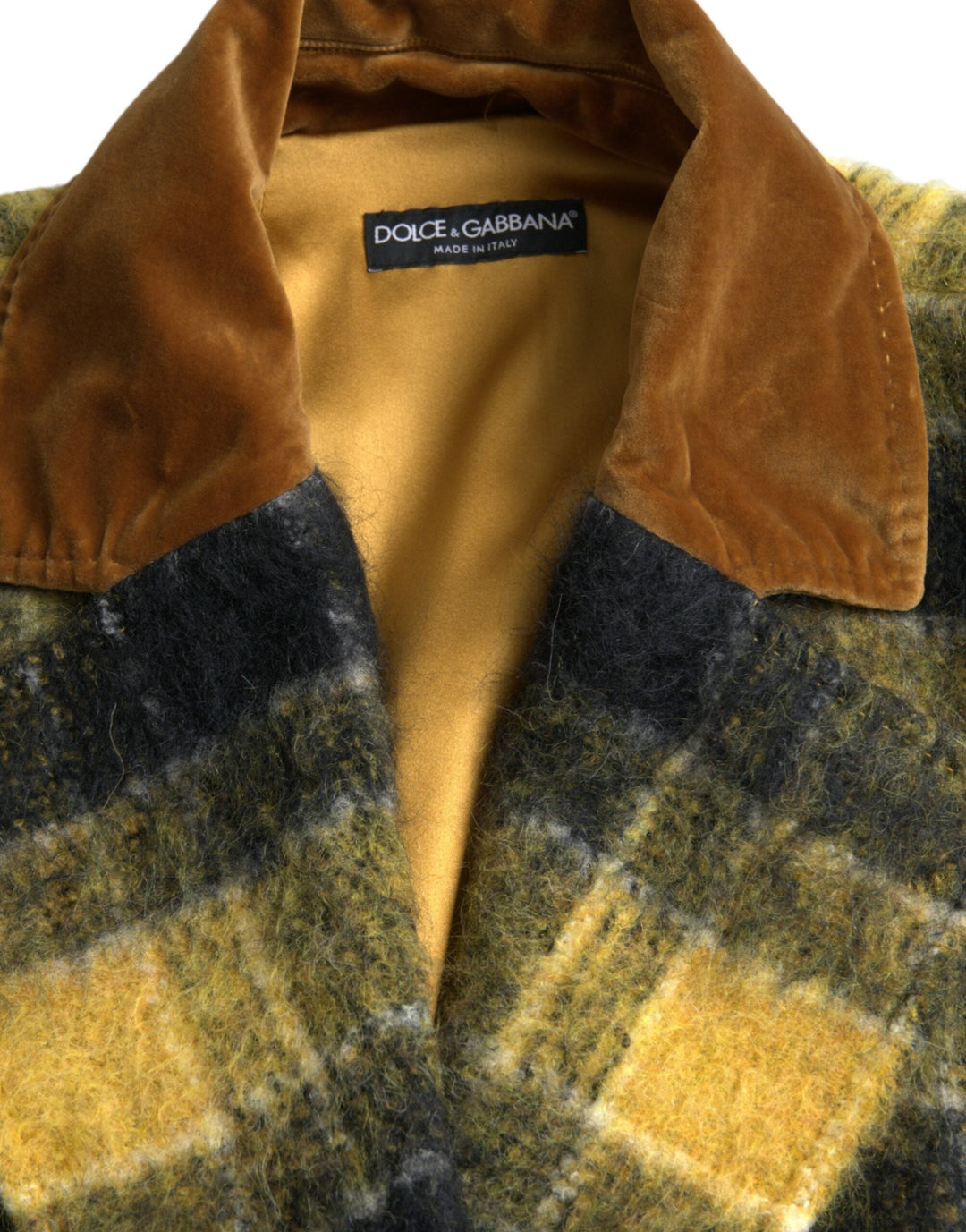 Dolce &amp; Gabbana Overcoats - Yellow Checkered Long Sleeve Coat Jacket