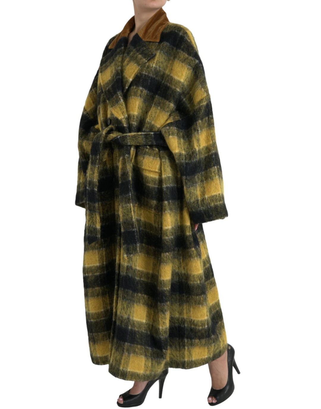 Dolce &amp; Gabbana Overcoats - Yellow Checkered Long Sleeve Coat Jacket