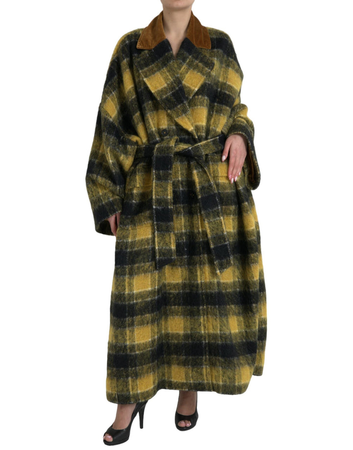Dolce &amp; Gabbana Overcoats - Yellow Checkered Long Sleeve Coat Jacket