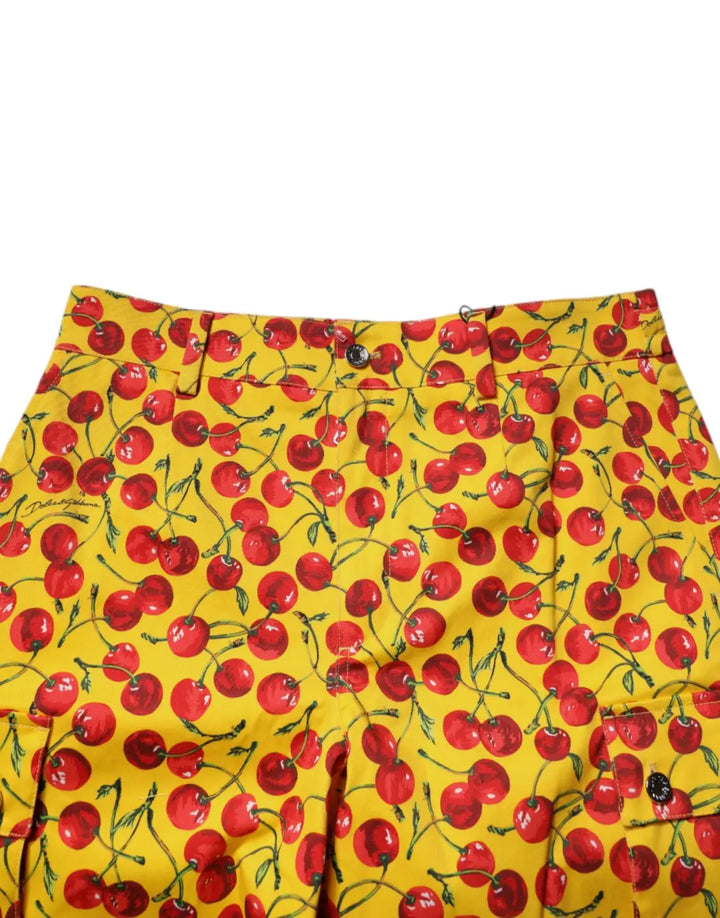 Dolce &amp; Gabbana Yellow Cherry Print Cotton Men Bermuda Shorts