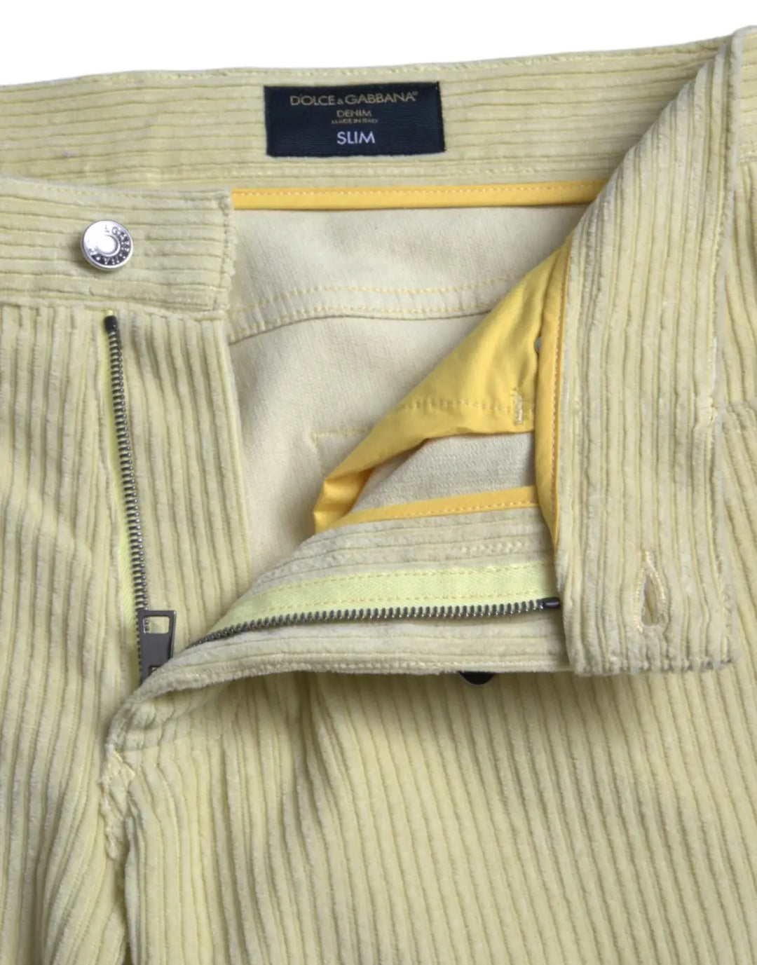 Dolce &amp; Gabbana Yellow Corduroy Logo Plaque Skinny Denim Jeans