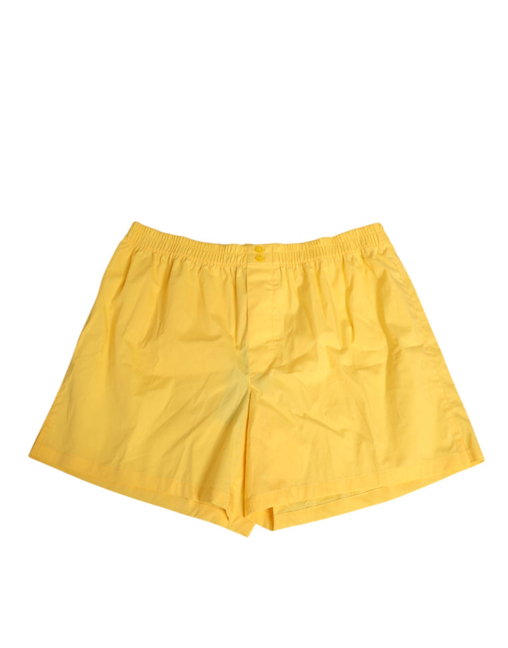 Dolce &amp; Gabbana Yellow Cotton Elastic Waistband Short Swimwear
