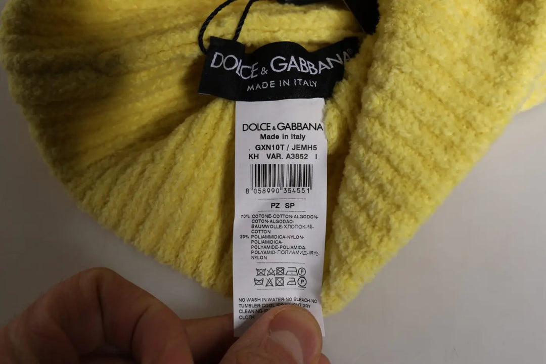Dolce &amp; Gabbana Yellow Cotton Knitted Winter Beanie Hat