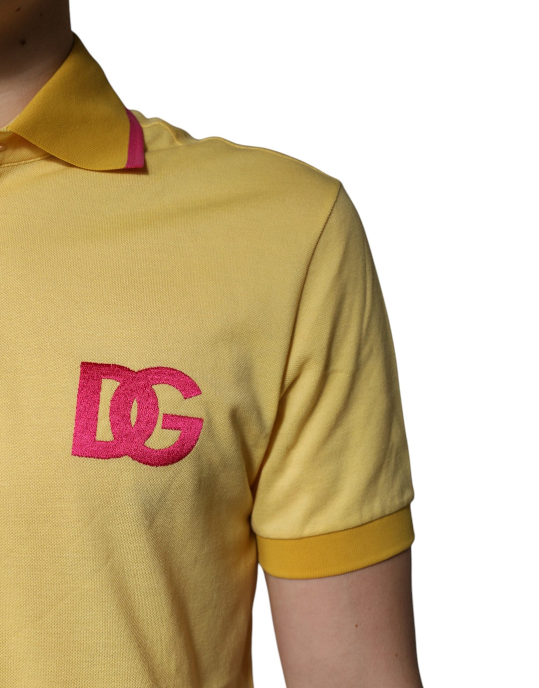 Dolce &amp; Gabbana Yellow Cotton Logo Collared Polo T-shirt