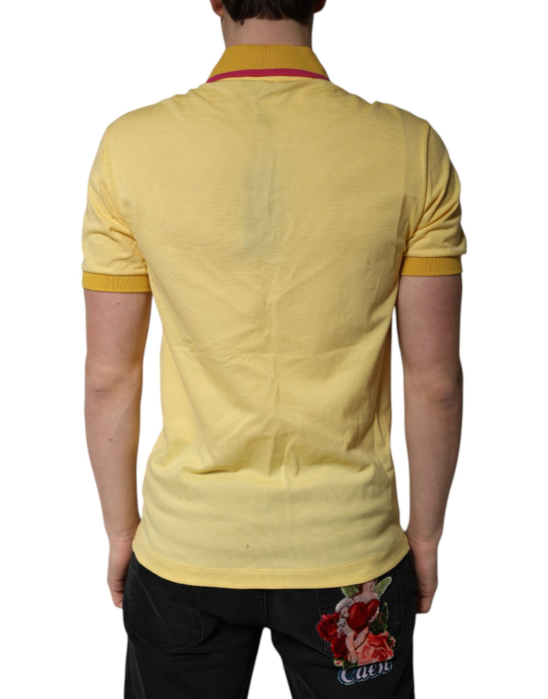 Dolce &amp; Gabbana Yellow Cotton Logo Collared Polo T-shirt