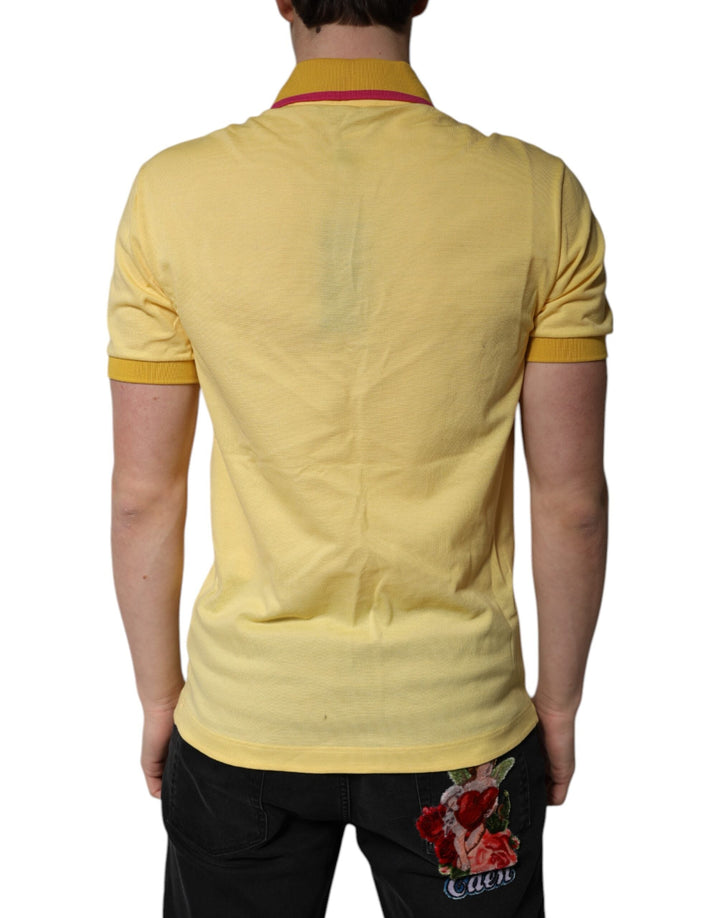 Dolce &amp; Gabbana Yellow Cotton Logo Collared Polo T-shirt