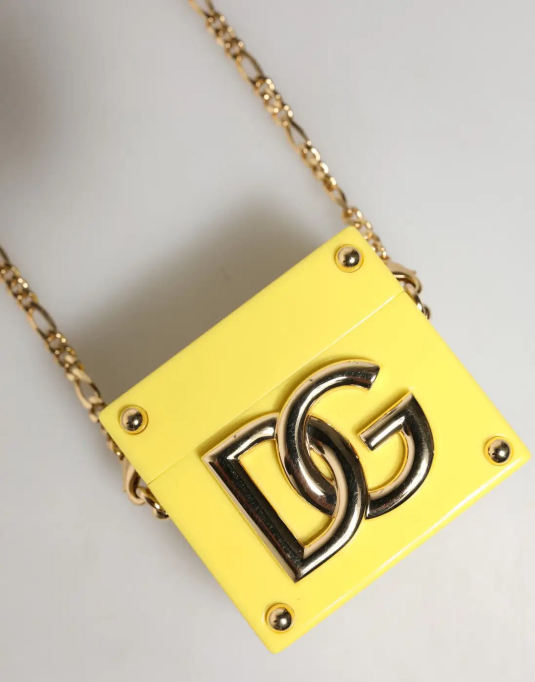 Dolce &amp; Gabbana Yellow DG Logo Plaque Cover Gold Chain Airpods Case