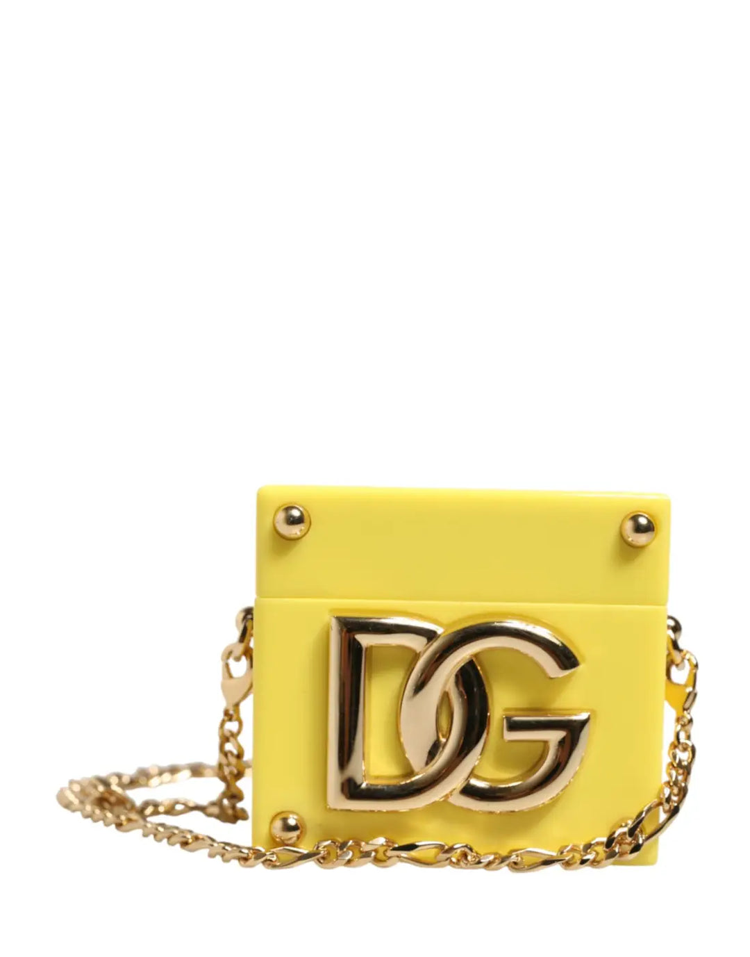 Dolce &amp; Gabbana Yellow DG Logo Plaque Cover Gold Chain Airpods Case
