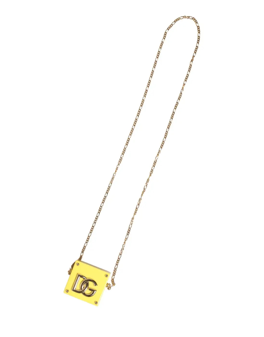 Dolce &amp; Gabbana Yellow DG Logo Plaque Cover Gold Chain Airpods Case