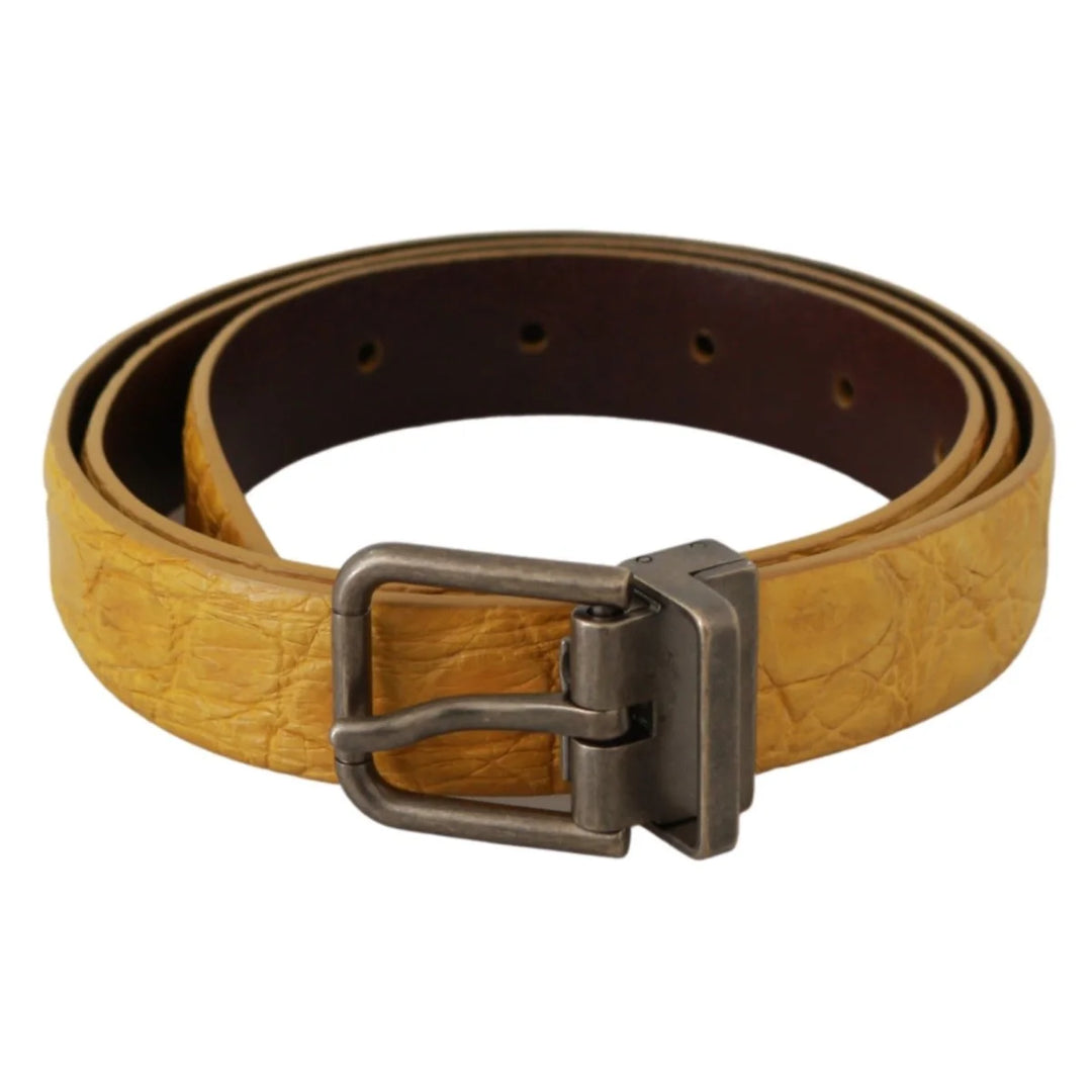 Dolce & Gabbana Yellow Exotic Skin Leather Grey Buckle Belt