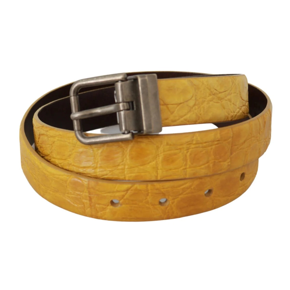 Dolce & Gabbana Yellow Exotic Skin Leather Grey Buckle Belt