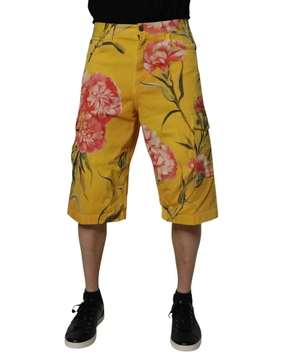 Dolce & Gabbana Yellow Floral Cargo Denim Men Bermuda Shorts