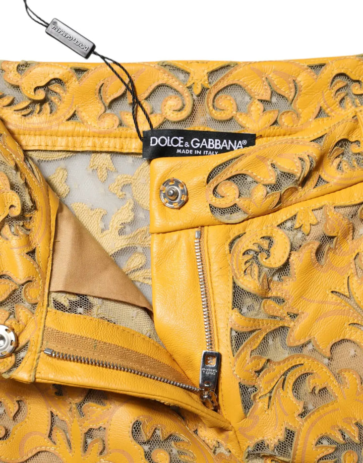 Dolce &amp; Gabbana Yellow Floral Lace Mid Waist Capri Pants