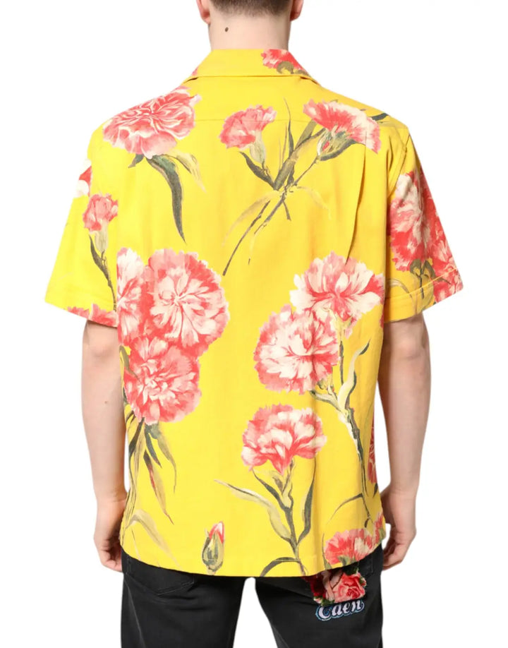 Dolce &amp; Gabbana Yellow Floral Men Button Down Casual Shirt