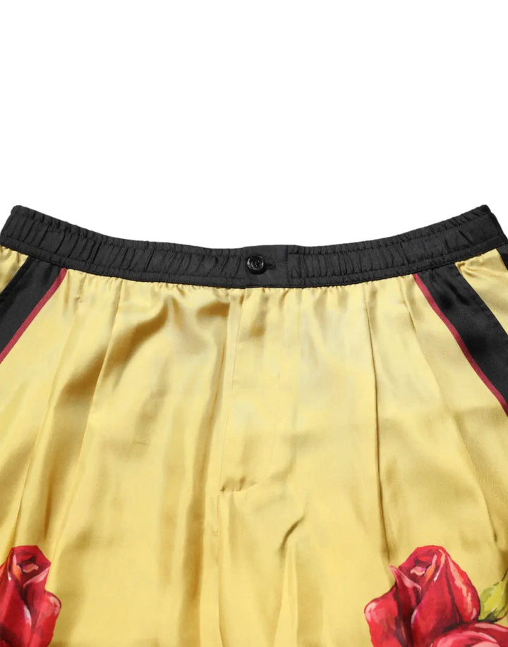 Dolce &amp; Gabbana Yellow Floral Print Silk Men Bermuda Shorts