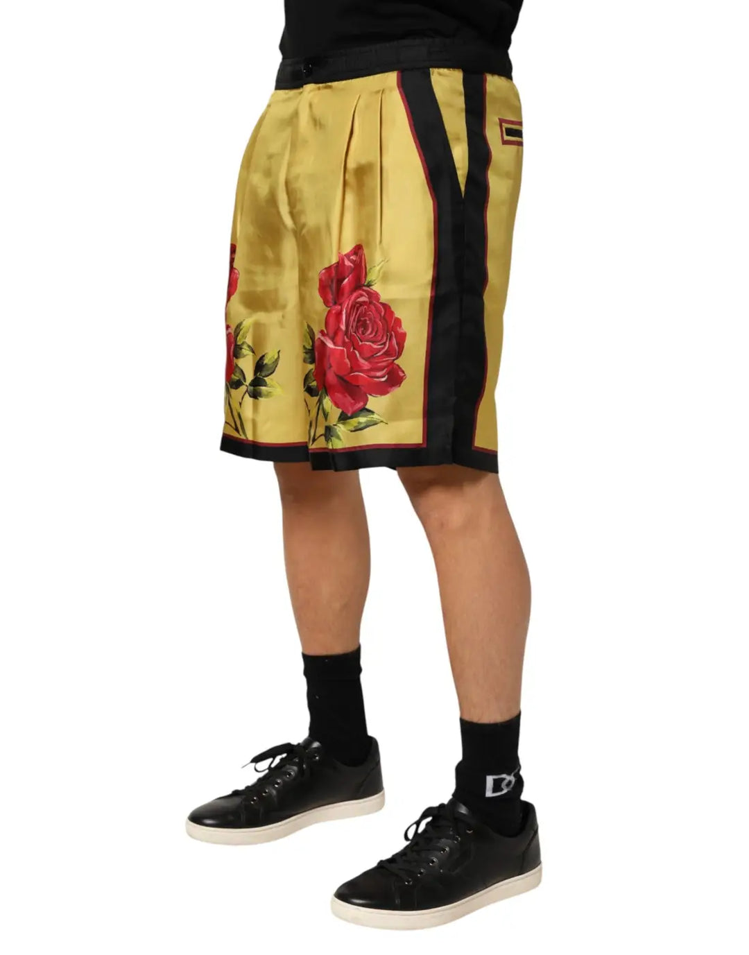 Dolce &amp; Gabbana Yellow Floral Print Silk Men Bermuda Shorts