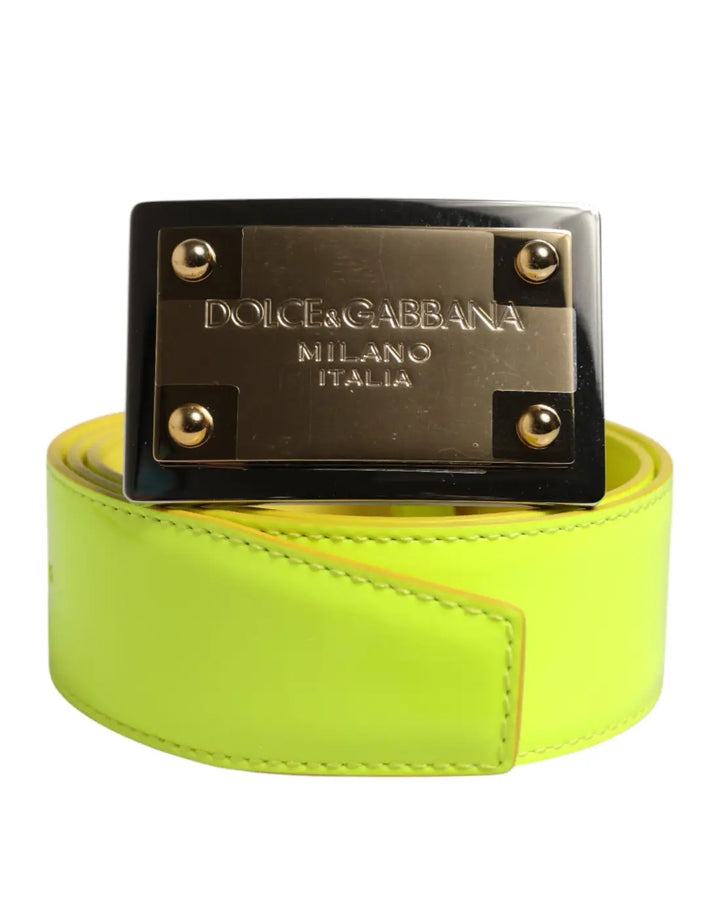 Dolce &amp; Gabbana Yellow Green Classic Metal Logo Buckle Belt