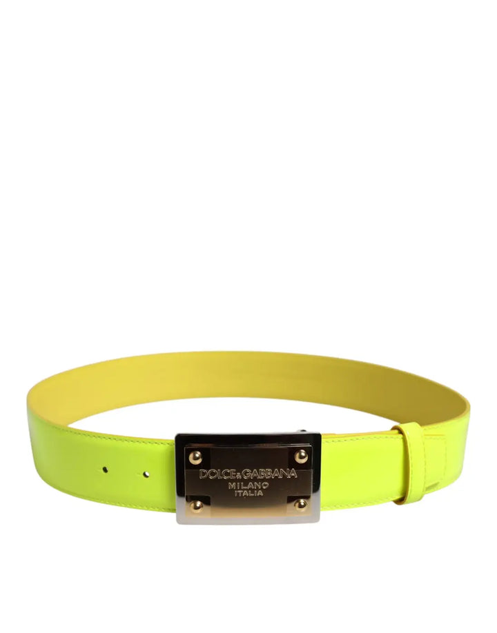 Dolce &amp; Gabbana Yellow Green Classic Metal Logo Buckle Belt