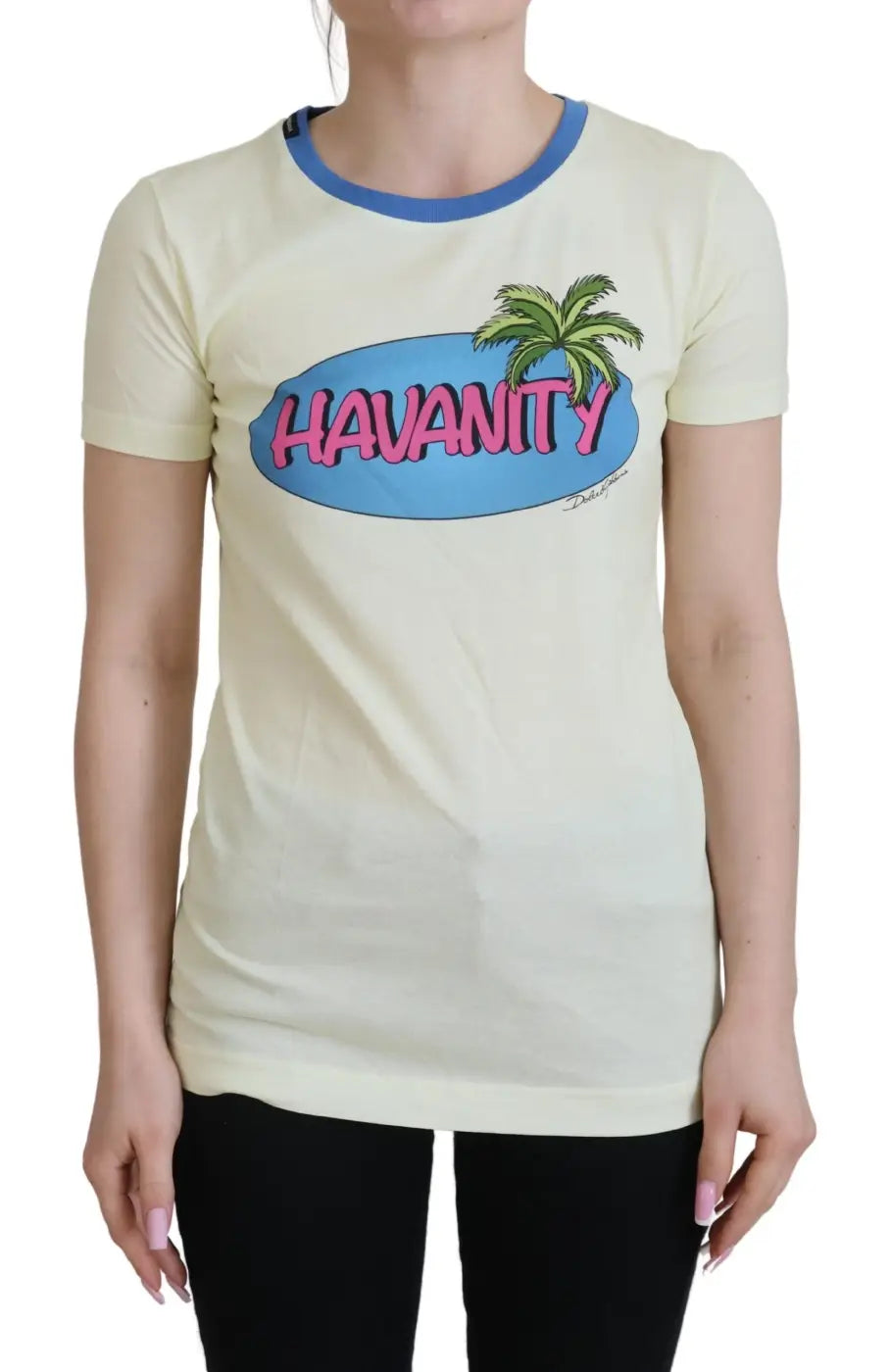 Dolce &amp; Gabbana Yellow Havanity Round Neck Tee Cotton T-shirt