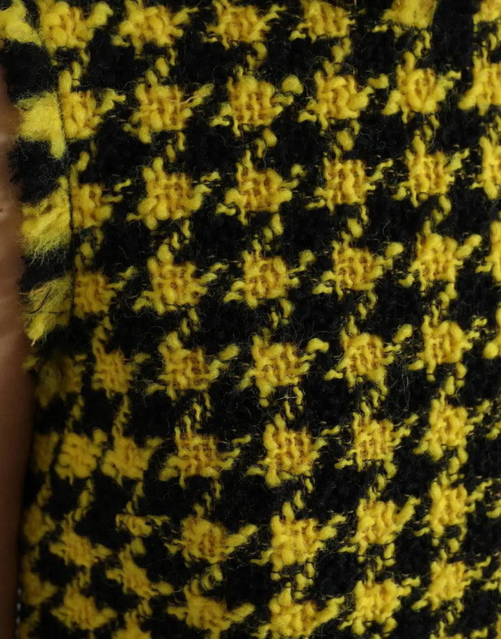 Dolce &amp; Gabbana Yellow Houndstooth Sleeveless Aline Mini Dress