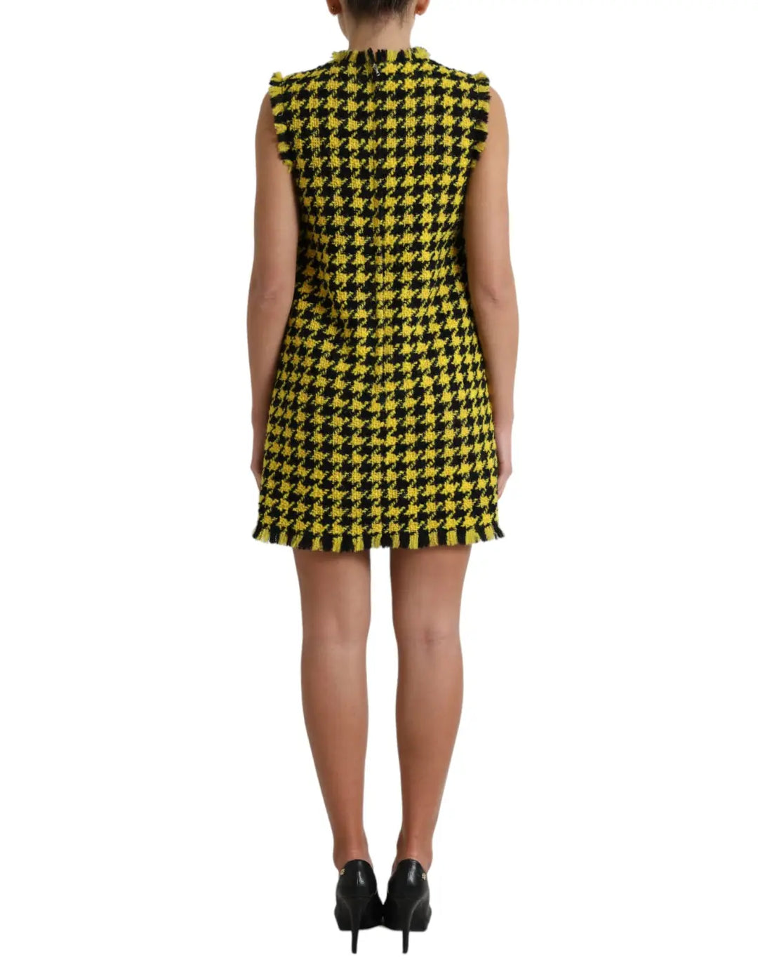 Dolce &amp; Gabbana Yellow Houndstooth Sleeveless Aline Mini Dress