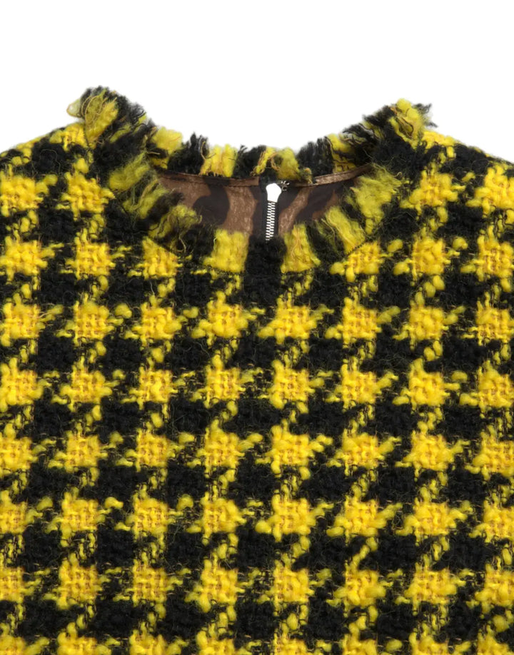Dolce &amp; Gabbana Yellow Houndstooth Sleeveless Aline Mini Dress