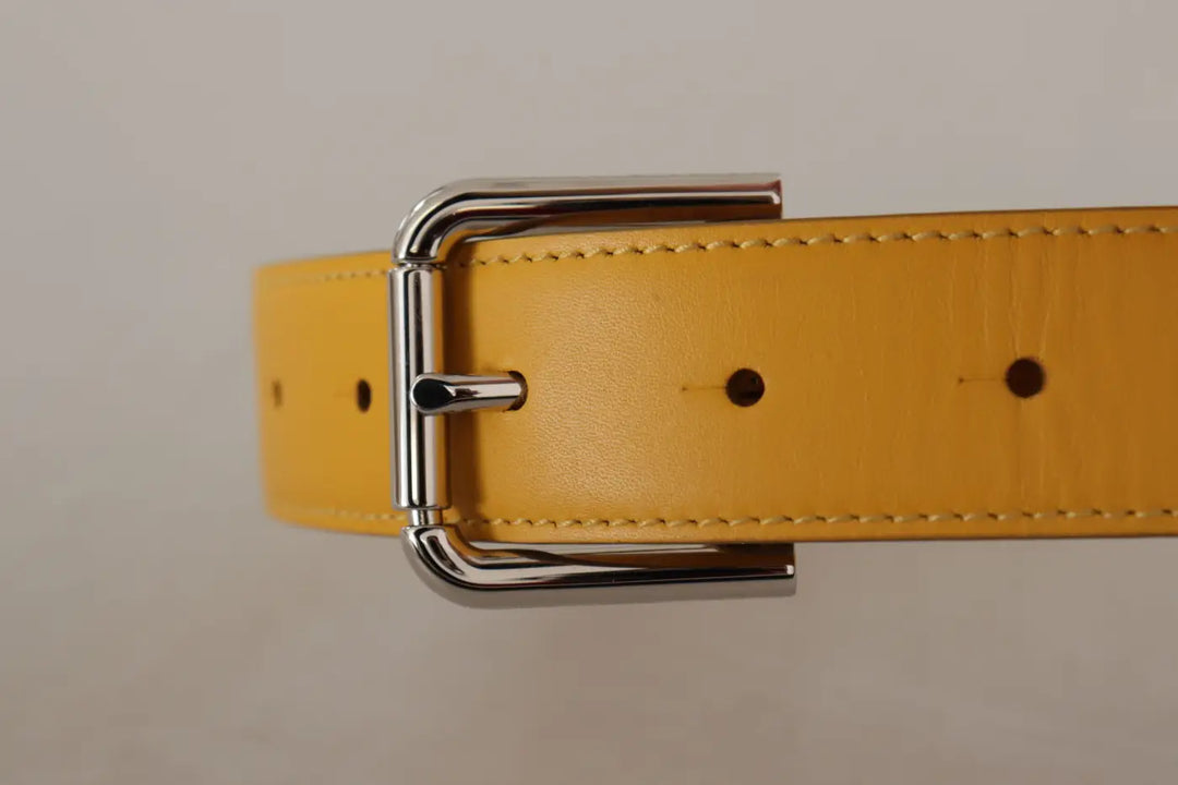 Dolce &amp; Gabbana Yellow Leather Silver Tone Logo Metal Buckle Belt