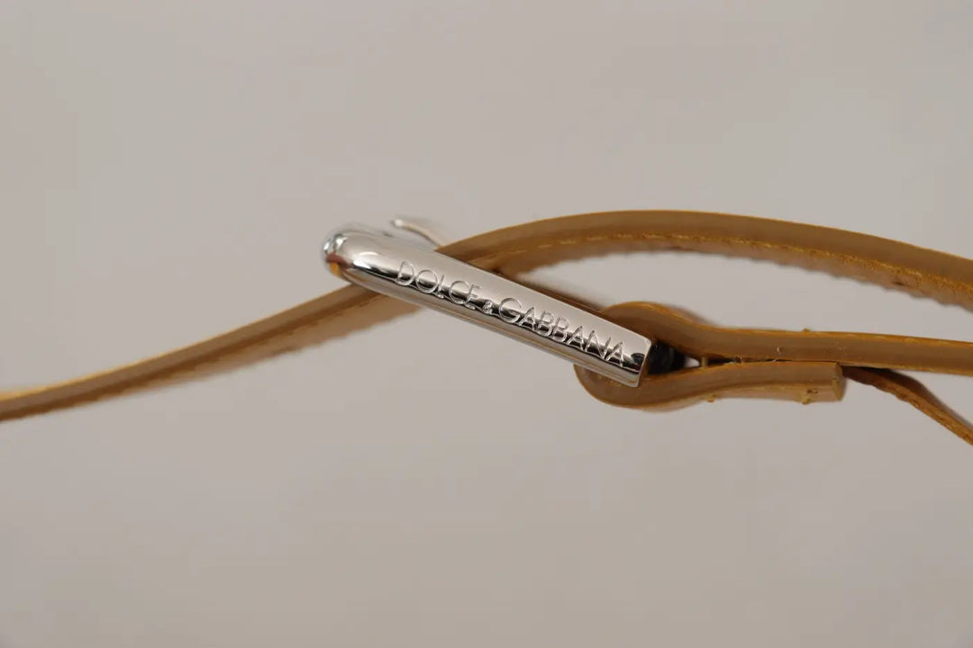 Dolce &amp; Gabbana Yellow Leather Silver Tone Logo Metal Buckle Belt