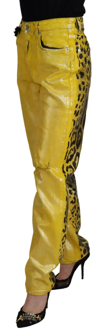 Dolce &amp; Gabbana Yellow Leopard Cotton Straight Denim Jeans