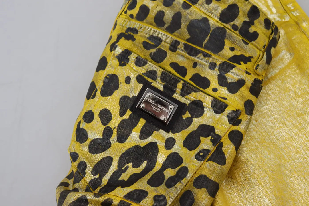 Dolce &amp; Gabbana Yellow Leopard Cotton Straight Denim Jeans