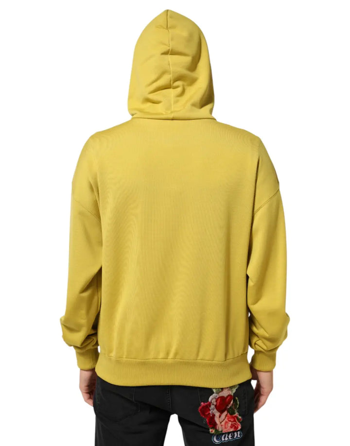 Dolce &amp; Gabbana Yellow Logo Cotton Hooded Sweatshirt Sweater