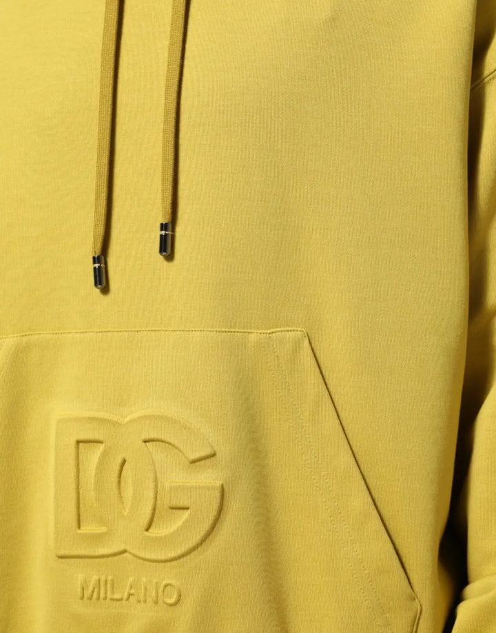 Dolce &amp; Gabbana Yellow Logo Cotton Hooded Sweatshirt Sweater