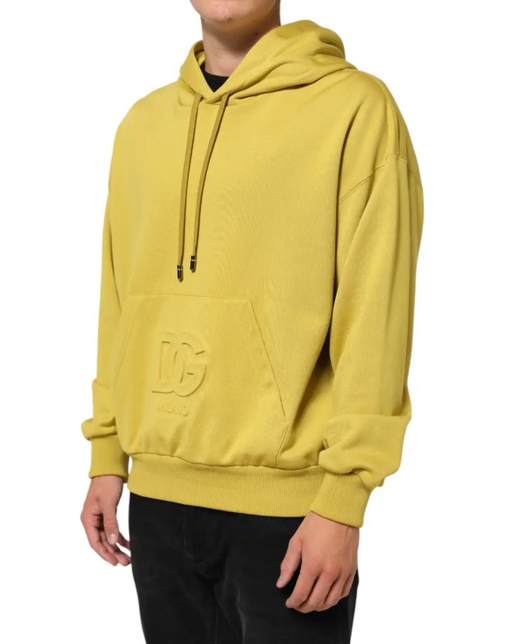 Dolce &amp; Gabbana Yellow Logo Cotton Hooded Sweatshirt Sweater