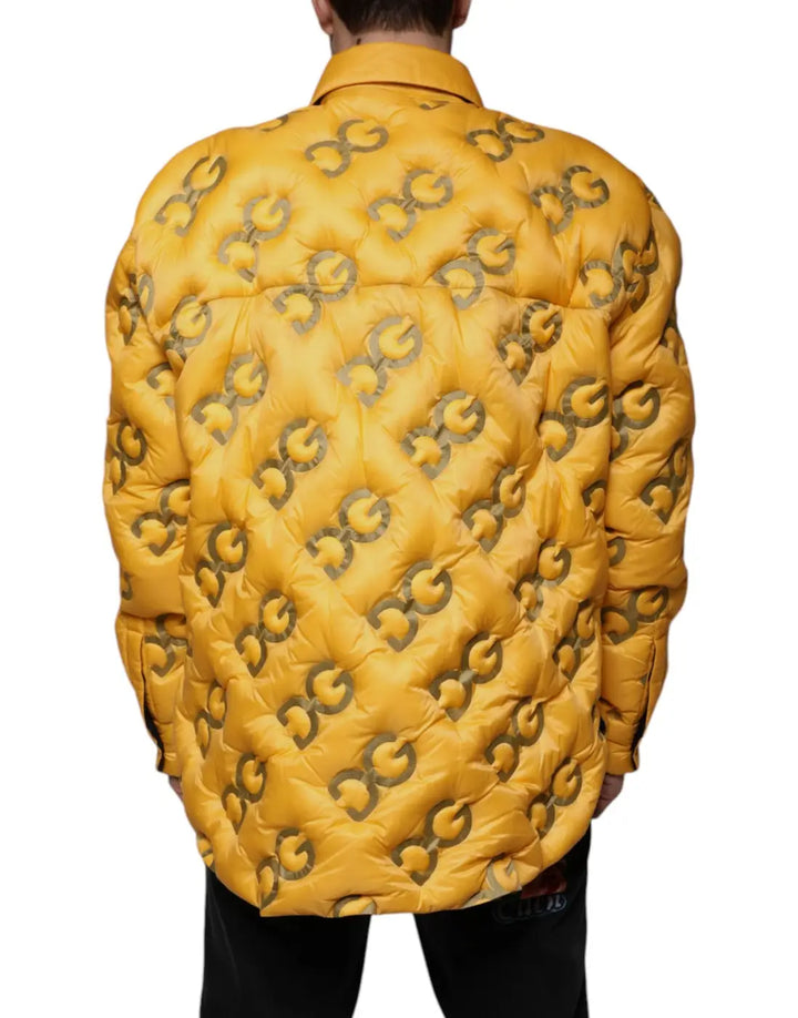 Dolce &amp; Gabbana Yellow Logo Padded Buttoned Blouson Jacket
