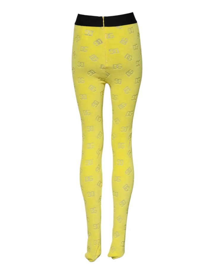 Dolce &amp; Gabbana Yellow Logo Slim Fit Leggings Pants