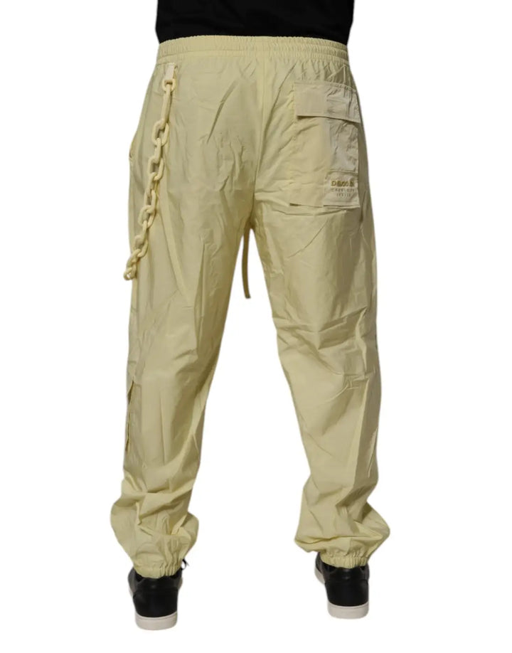 Dolce &amp; Gabbana Yellow Nylon Cargo Chain Men Jogger Pants