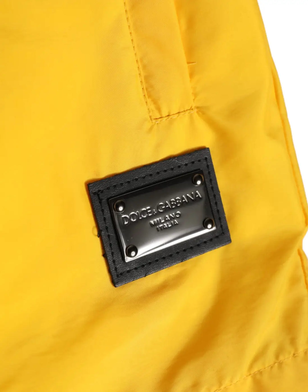Dolce &amp; Gabbana Yellow Nylon Logo Plaque Boxer Shorts Swimwear