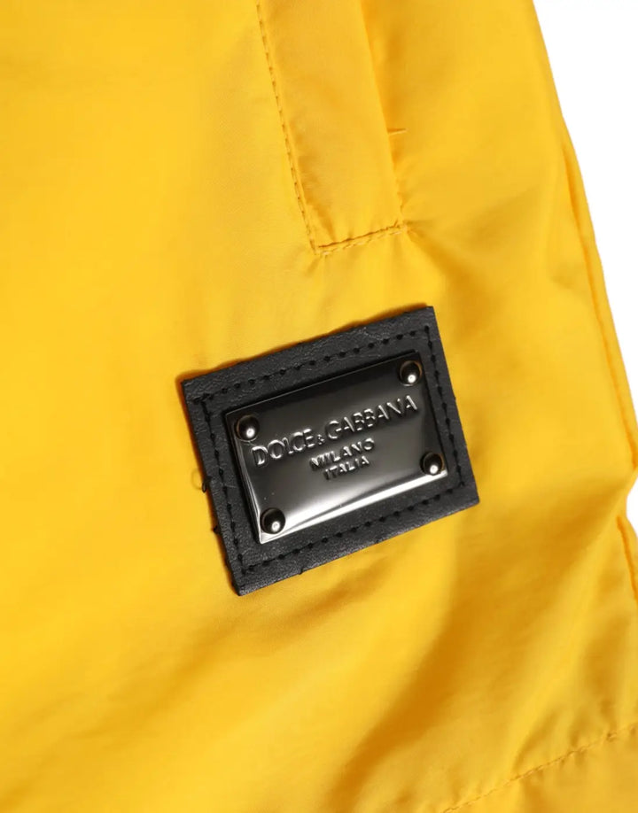 Dolce &amp; Gabbana Yellow Nylon Logo Plaque Boxer Shorts Swimwear