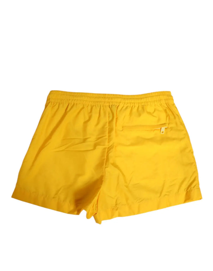 Dolce &amp; Gabbana Yellow Nylon Logo Plaque Boxer Shorts Swimwear