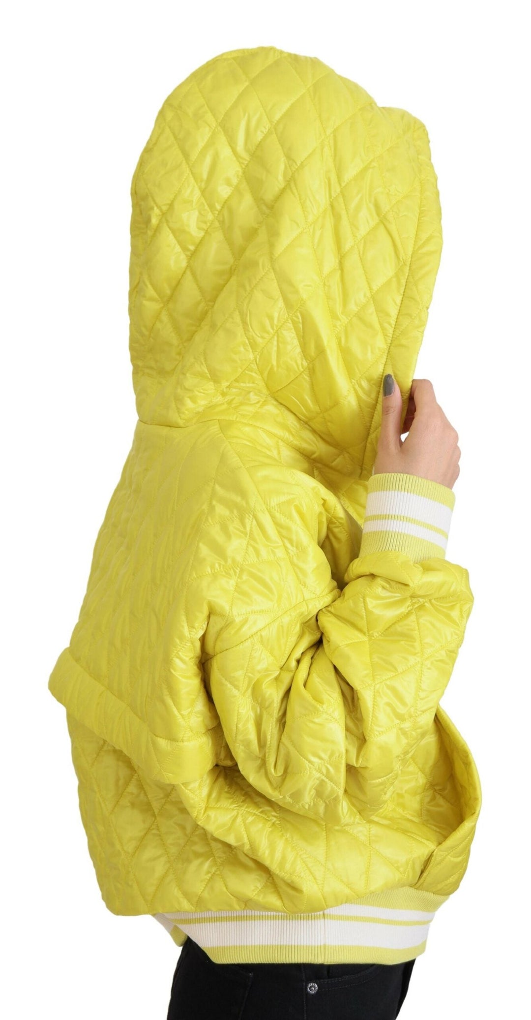 Dolce &amp; Gabbana Track Jackets - Yellow Nylon Quilted Hooded Pullover Jacket
