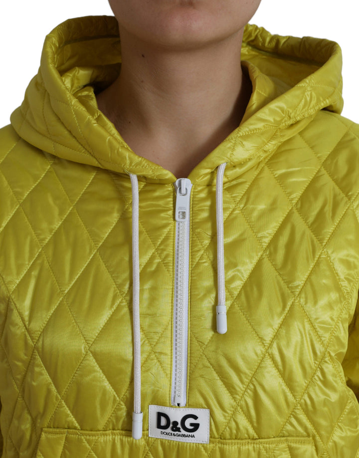 Dolce &amp; Gabbana Bomber Jackets - Yellow Nylon Quilted Hooded Pullover Jacket