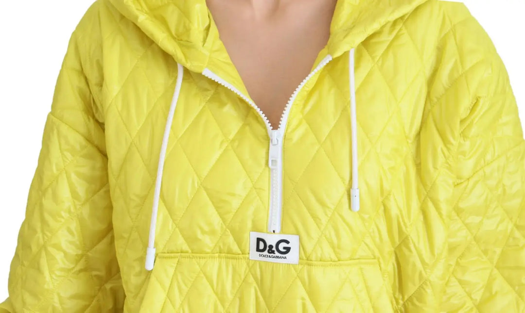 Dolce &amp; Gabbana Yellow Nylon Quilted Hooded Pullover Jacket