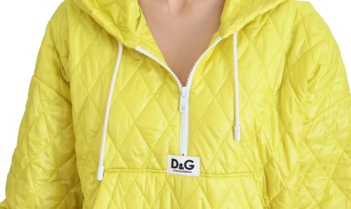 Dolce &amp; Gabbana Yellow Nylon Quilted Hooded Pullover Jacket