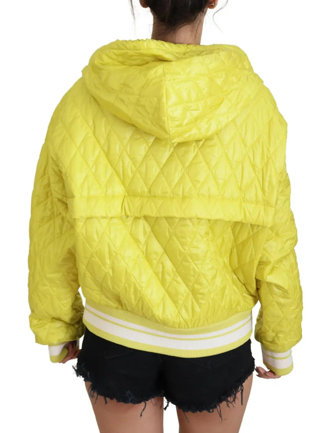 Dolce &amp; Gabbana Yellow Nylon Quilted Hooded Pullover Jacket