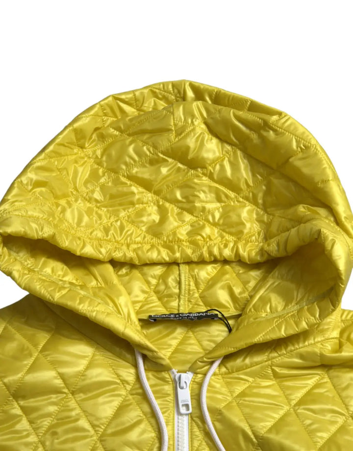 Dolce &amp; Gabbana Yellow Nylon Quilted Hooded Pullover Jacket