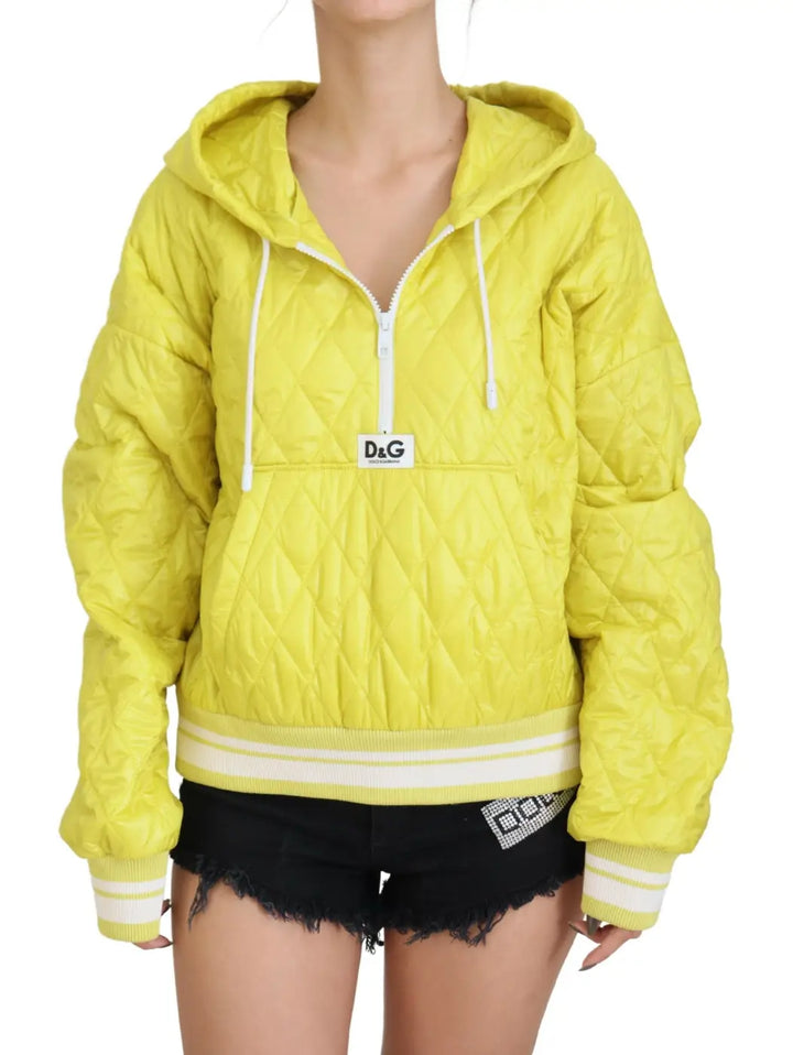 Dolce &amp; Gabbana Yellow Nylon Quilted Hooded Pullover Jacket