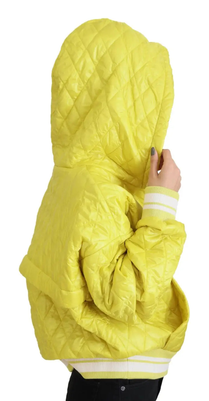 Dolce &amp; Gabbana Yellow Nylon Quilted Hooded Pullover Jacket