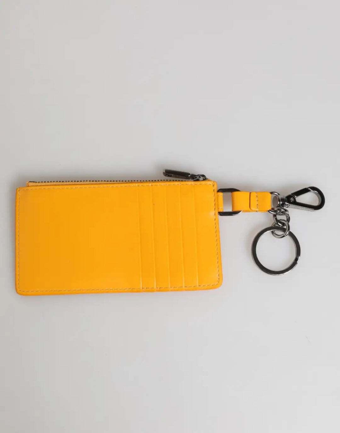 Dolce &amp; Gabbana Yellow Orange Leather Credit Card Key Holder Clip On Wallet