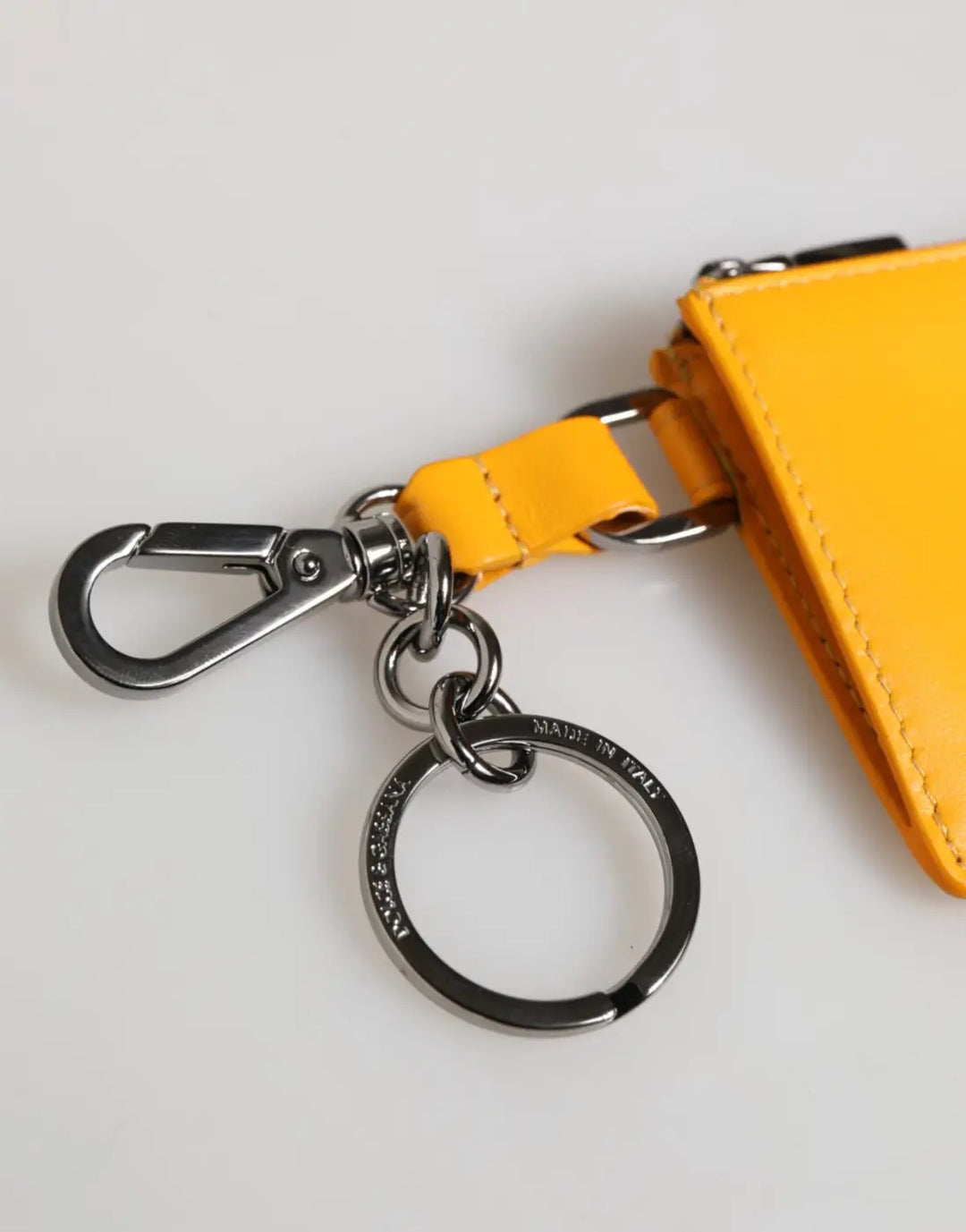 Dolce &amp; Gabbana Yellow Orange Leather Credit Card Key Holder Clip On Wallet