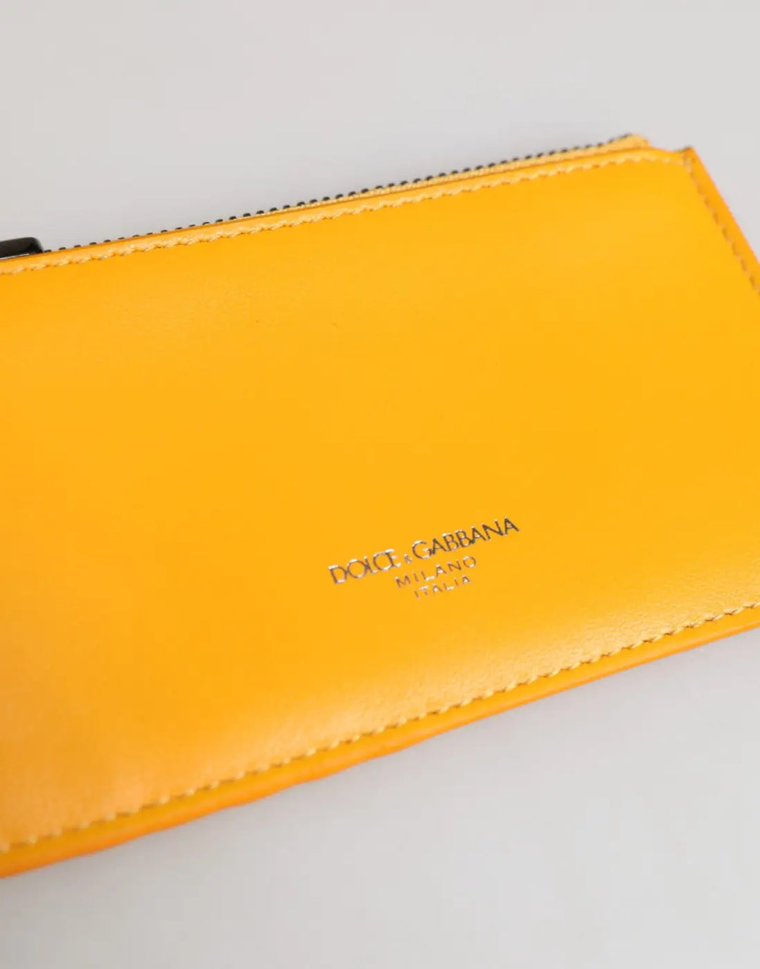 Dolce &amp; Gabbana Yellow Orange Leather Credit Card Key Holder Clip On Wallet